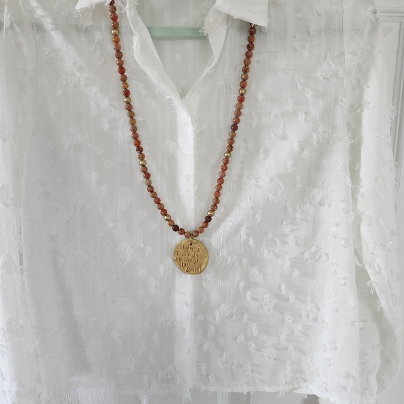 Hidden Truth Orange Sea Sediment Jasper with Gold Leafed Medallian - Picture 3 of 9